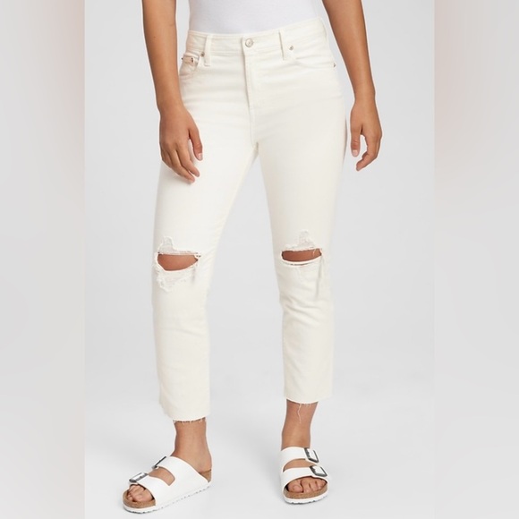 GAP Denim - Gap Mid Rise Destructed Universal Slim Boyfriend Jeans, Optic White, Size 2/26